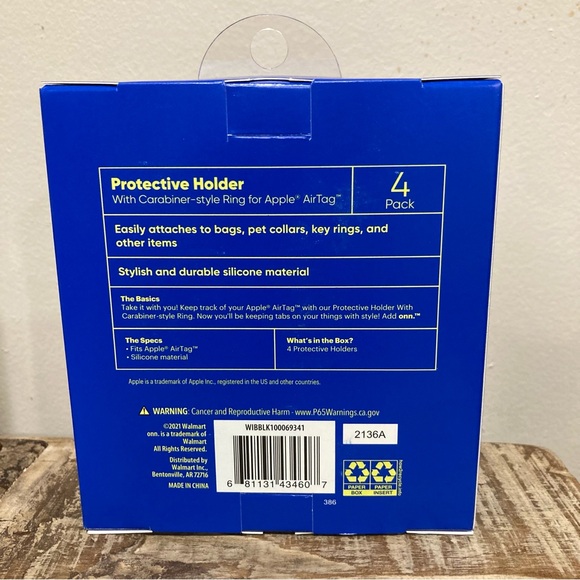 Onn Black Protective Holder for Apple AirTag Set of 4 - Picture 2 of 11